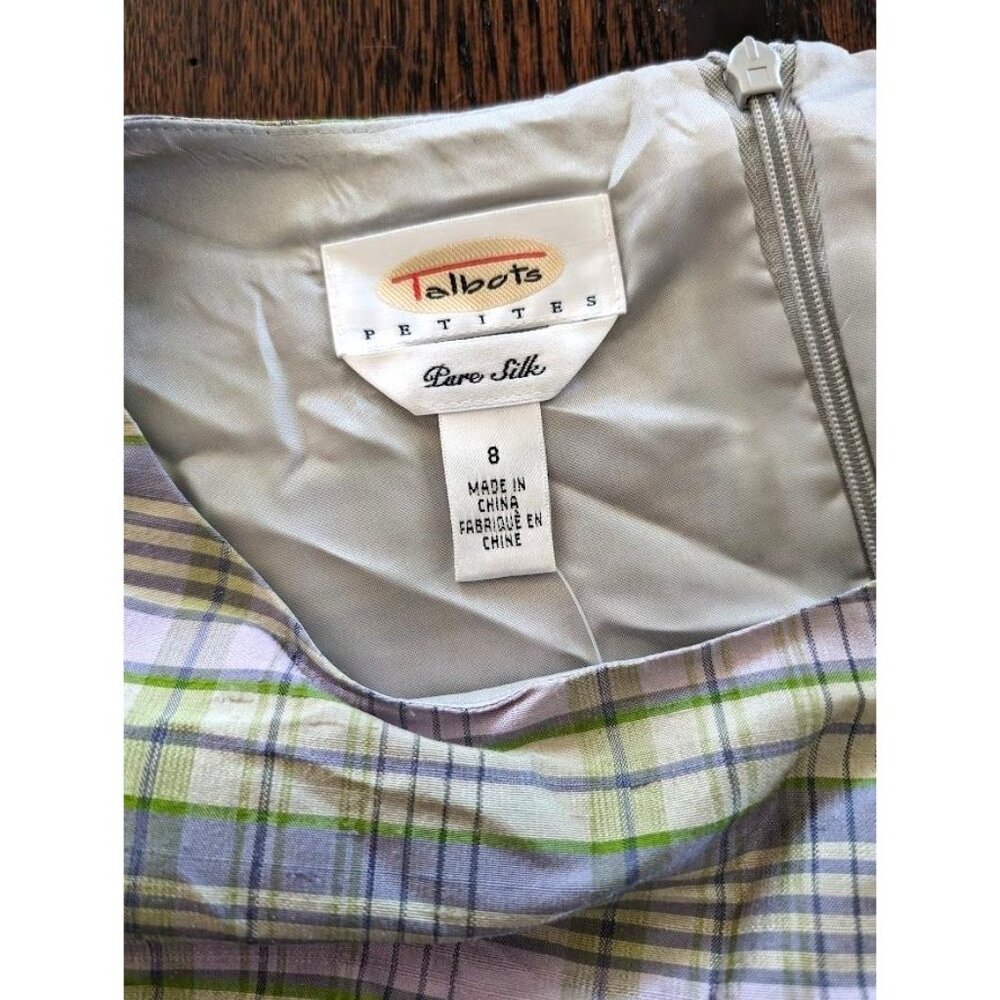 Women's Vintage Talbots Petite Pure Silk Shift Dress Size 8p Plaid Spring NEW - Picture 6 of 7